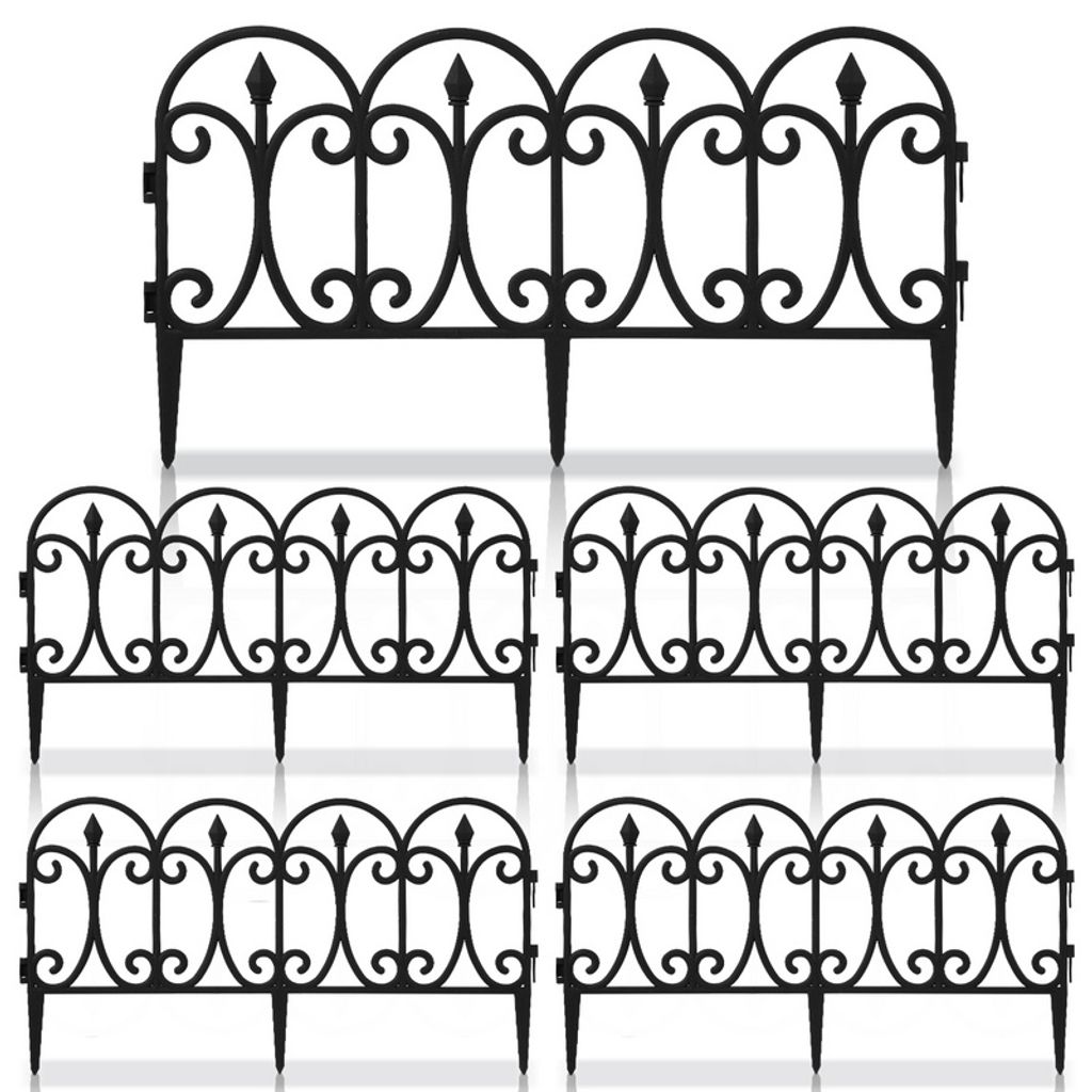 Yakimz Beetzaun 5-teilig Set Zierzaun Beeteinfassung Kunststoff Steckzaun Gartenpalisade Schwarz