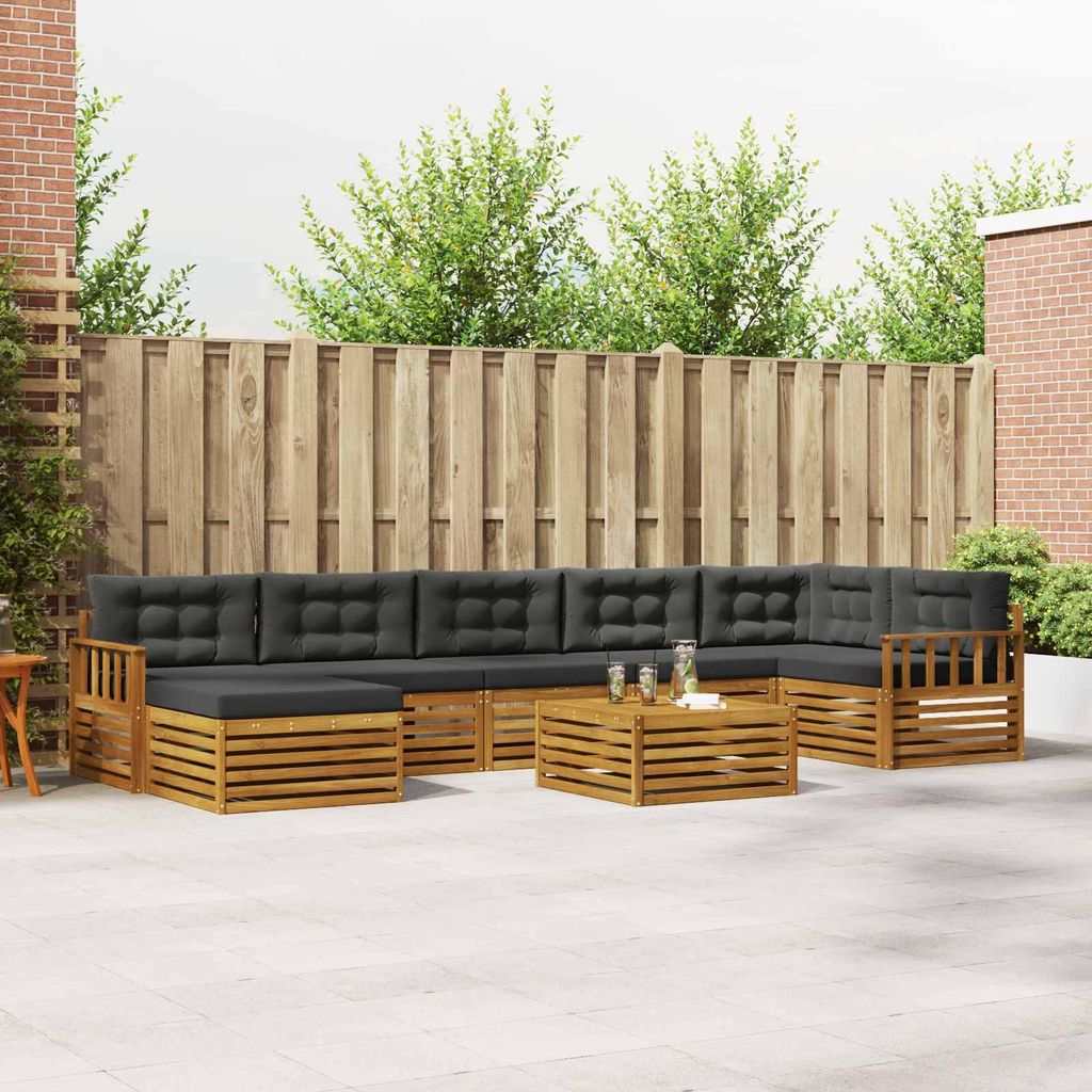 "im Sonderangebot"Sofagarnitur - CLORIS - Balkonmöbe/Sitzgruppe - 8 pcs - Moderne Design - Natur und Anthrazit Massivholz Akazie - Gartensofas Pro...