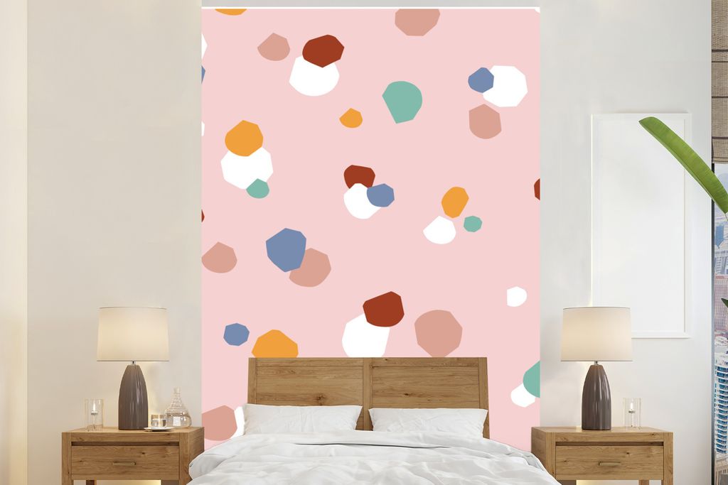 MuchoWow Fototapete für Wohnzimmer oder Schlafzimmer Wandtapete Vinyl Motivtapete Polka dots - Rosa - Kinder - 200x300 cm - Wanddekorationen