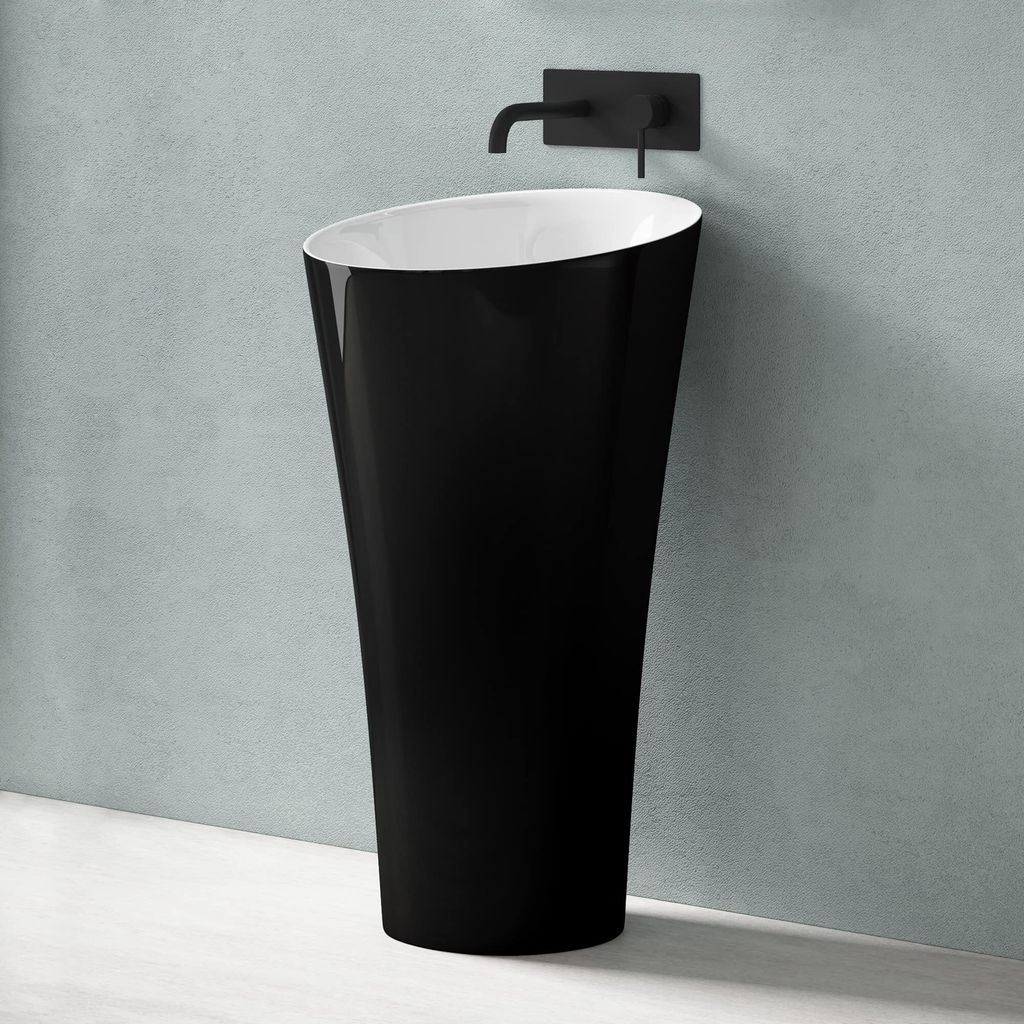 doporro freistehendes Standwaschbecken BTH: 42x42x85cm innnen weiß+außen schwarz aus Mineralguss Waschtisch Waschplatz Standsäule colossum33