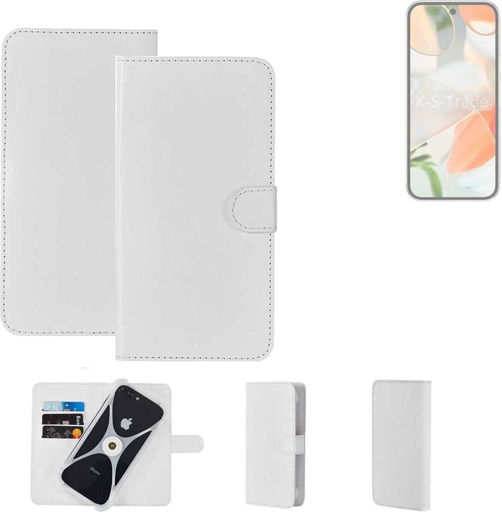 K-S-Trade Handy Hülle Schutz Hülle kompatibel mit Google Pixel 9 Cover Case Bookstyle Bumper weiß 1x