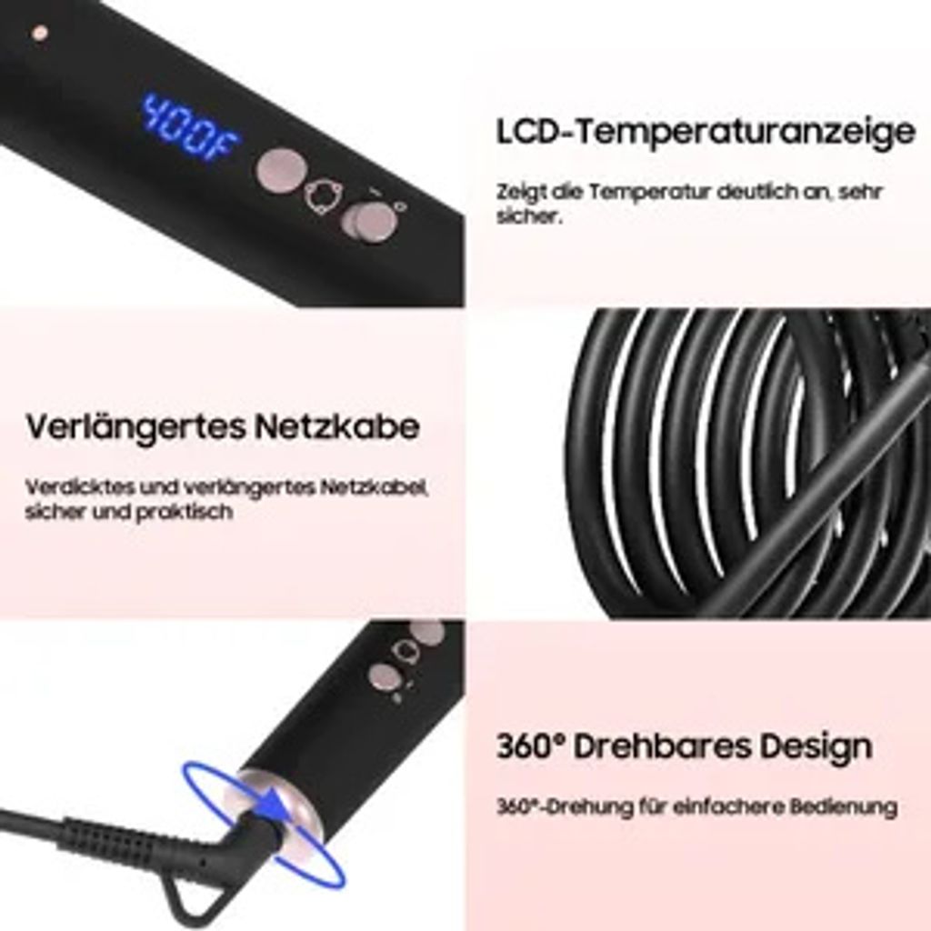 Lockenstab set 5 in 1 mit 3 Fässer Welleneisen Lockenstäbe Produktbild 5