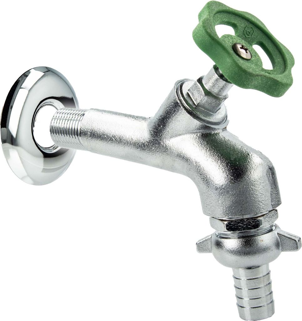 tecuro Auslaufventil 1/2 Zoll, Handrad-Oberteil, Schlauchtülle, Wandrosette - Messing mattverchromt