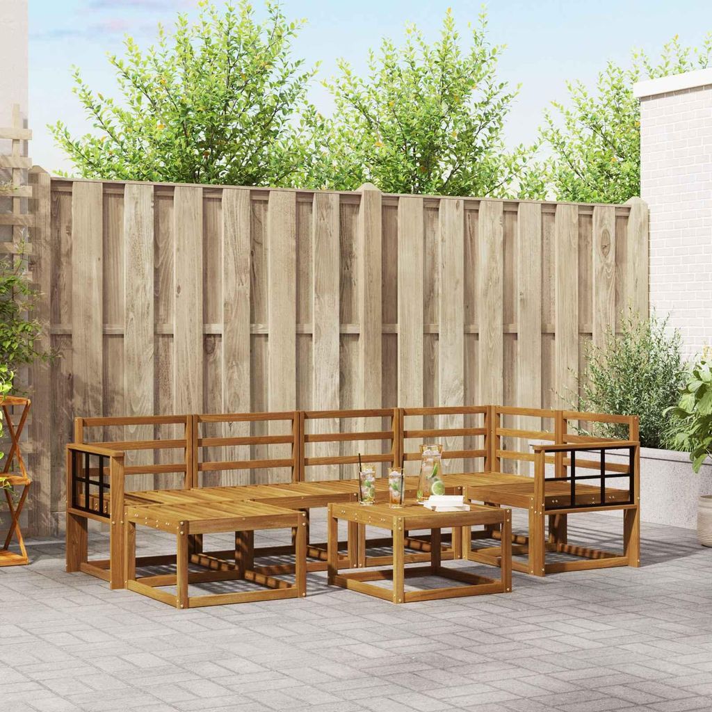 Outdoor-Sofagarnitur - VIDAXL - Terrassen-Sofa - 7 pcs - Natur Massivholz Akazie