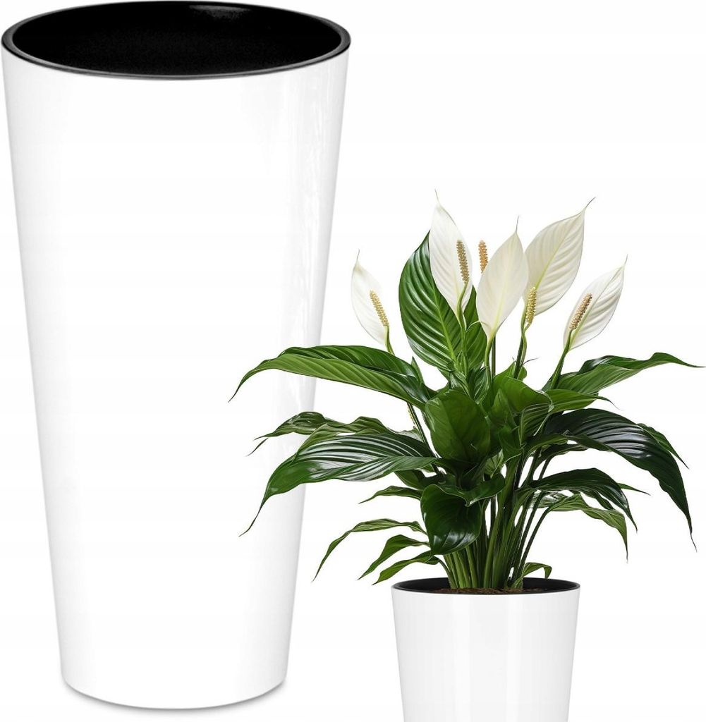 Hochtopf Glänzend Weiss Mit Einsatztopf Balkongarten Tubus Slim Shine Weiss