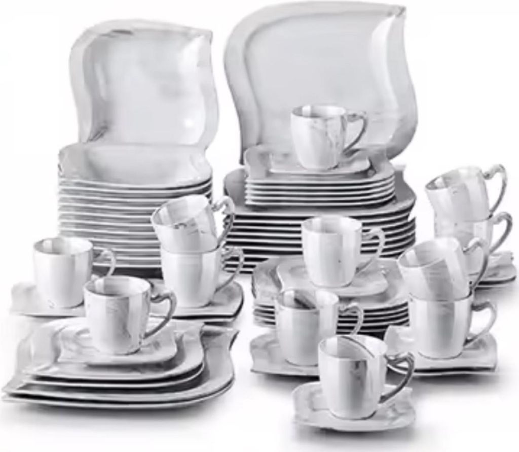 Opal Serviesset – Tafelservice – 12 Personen – 60-teilig – Keramik – Grau – Große Setinhalte