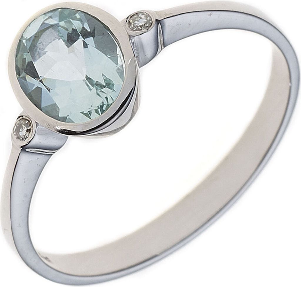 JOBO Damen Ring 585 Gold Weißgold 1 Aquamarin 2 Diamanten Produktbild 
