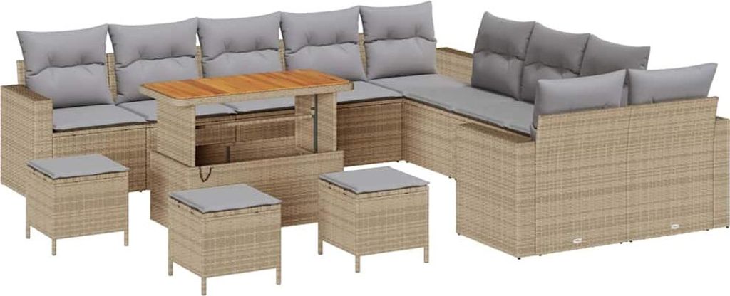 vidaXL Gartensofa-set mit Kissen 18 pcs Beige und Hellgrau Poly-Rattan