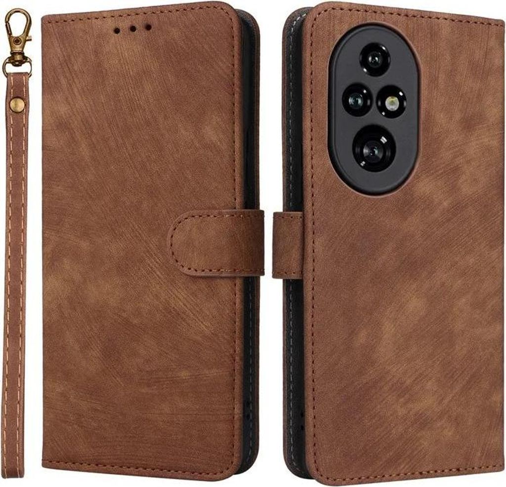 Hülle für HONOR 200 Pro - Phonesta Vintage Skin Book Wallet Klapphülle mit abnehmbarer Kordel - Braun