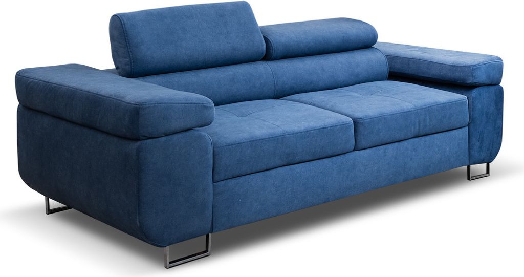 Sofa Marlene mit Schlaffunktion und mit verstellbaren Kopfstützen 202 cm Lieferung bis in die Wohnung Wohnzimmer (Farbe: blau Vena 12)