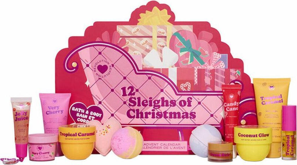 Makeup Revolution Unisex Adventskalender 12-teilig Vegan mit Lidschatten, Lippenstiften & Werkzeugen