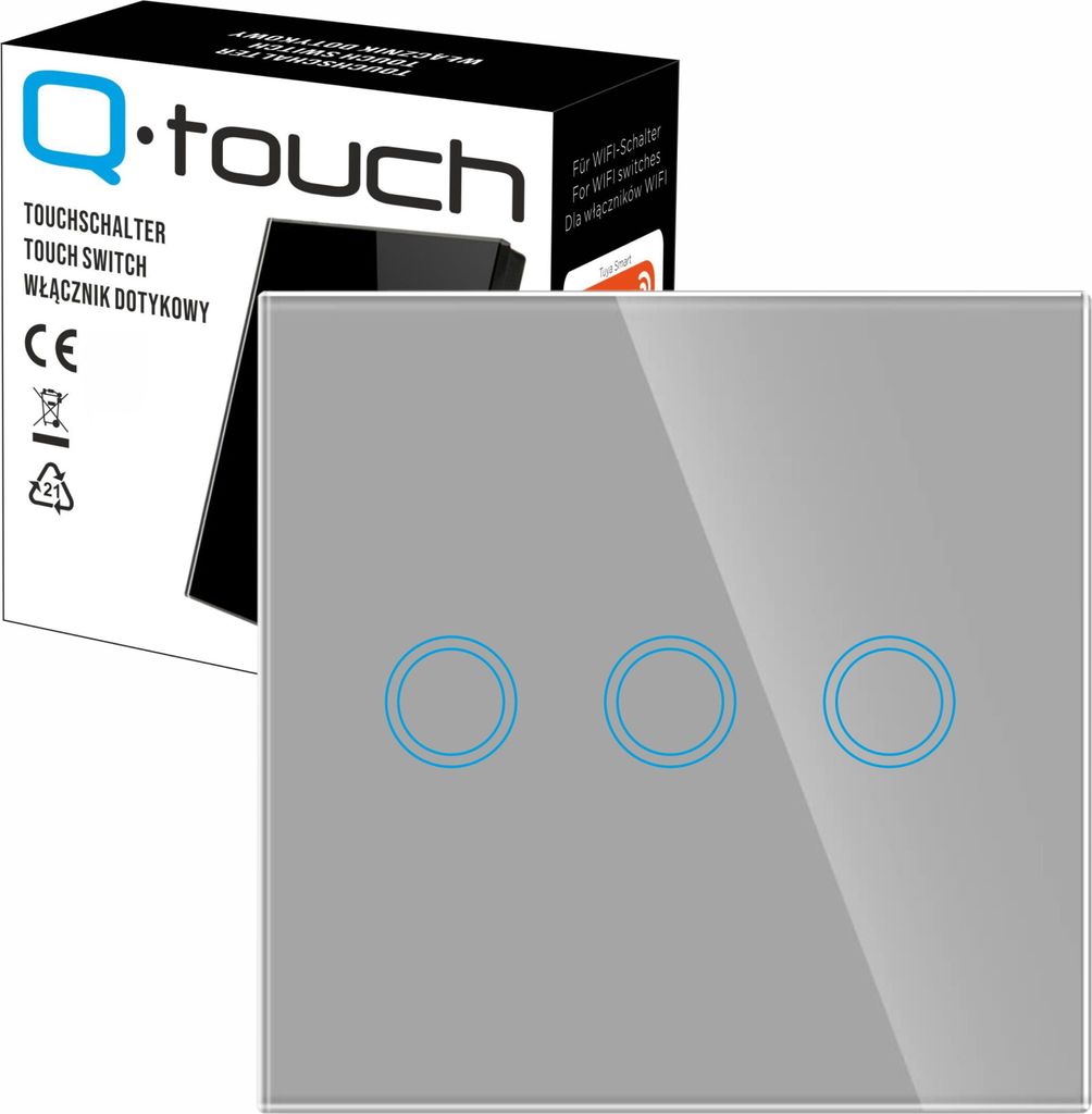 Glas Touch Lichtschalter Wandschalter 3-Fach Schalter LED silber