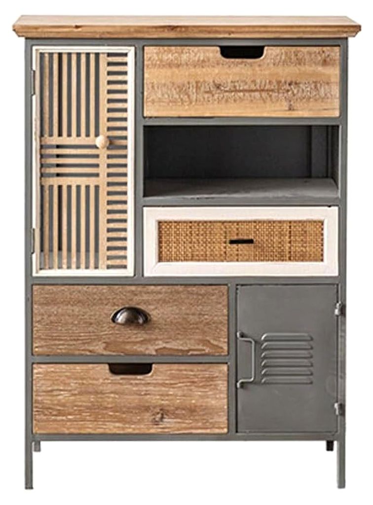Retro-Stil Eisen Sideboard, Massivholz Aufbewahrungsschrank, Beistellschrank, Bar-Sideboard, dekorativer Vitrinenschrank, Buffet-Schrank (70,5 x 38...
