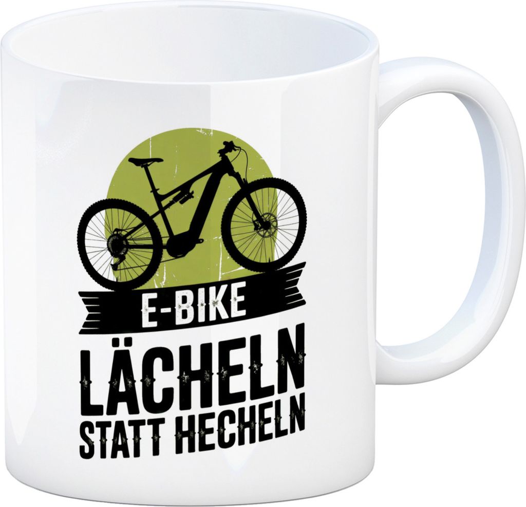 E-Bike Lächeln statt hecheln Vintage-Design Kaffeebecher für Biker