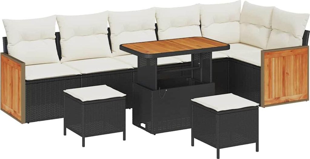 Gartensofa-set mit Kissen 11 pcs Schwarz und Creme Poly-Rattan