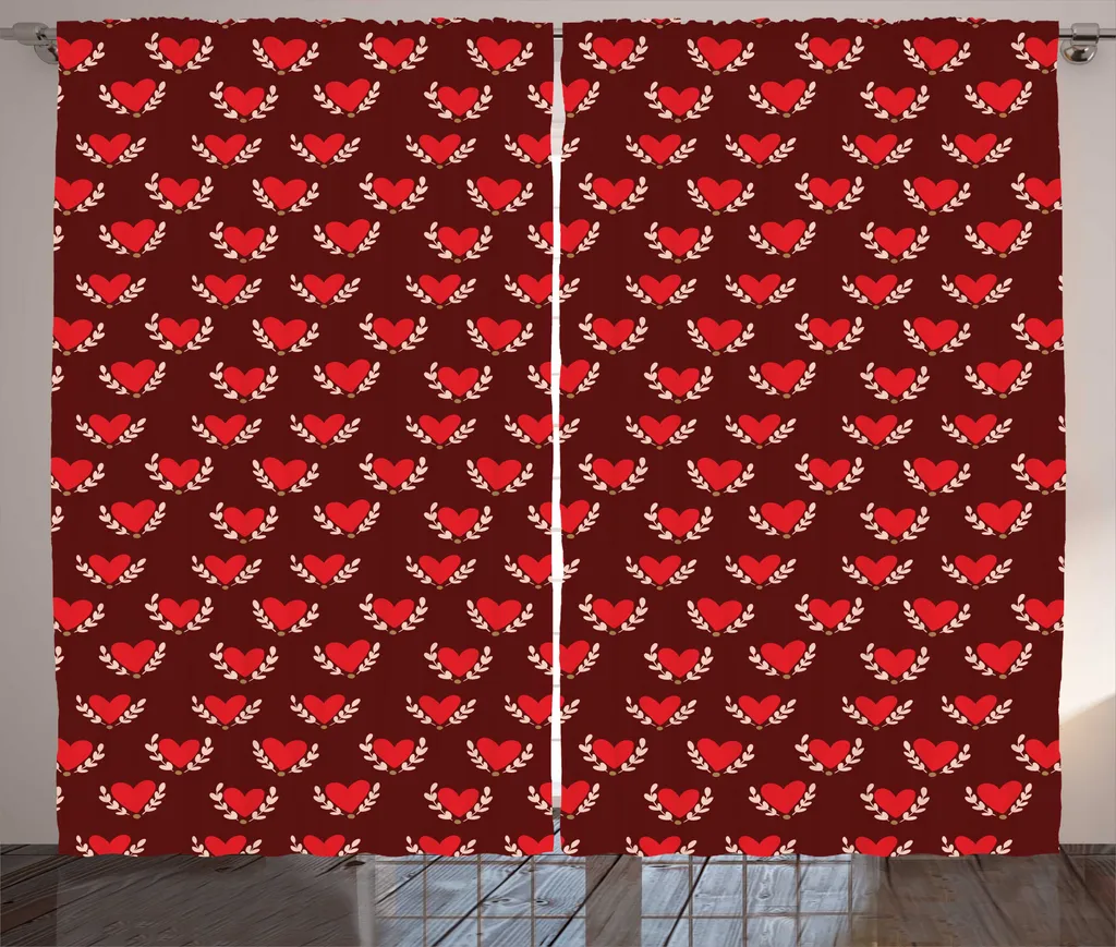 Grand Rideau Rustique à Motifs Cœurs avec Crochets Inclus 280 x 225 cm
