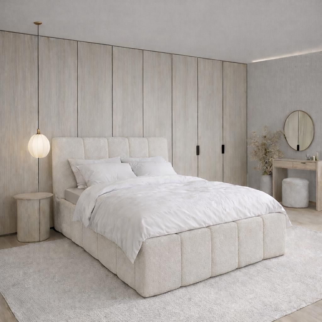 Polsterbett CLOUDY mit Bettkasten|Bett 140x200|Doppelbett mit Stauraum und Lattenrost|Boxspringbett-Optik|ohne Matratze|Schlafzimmer - Beige