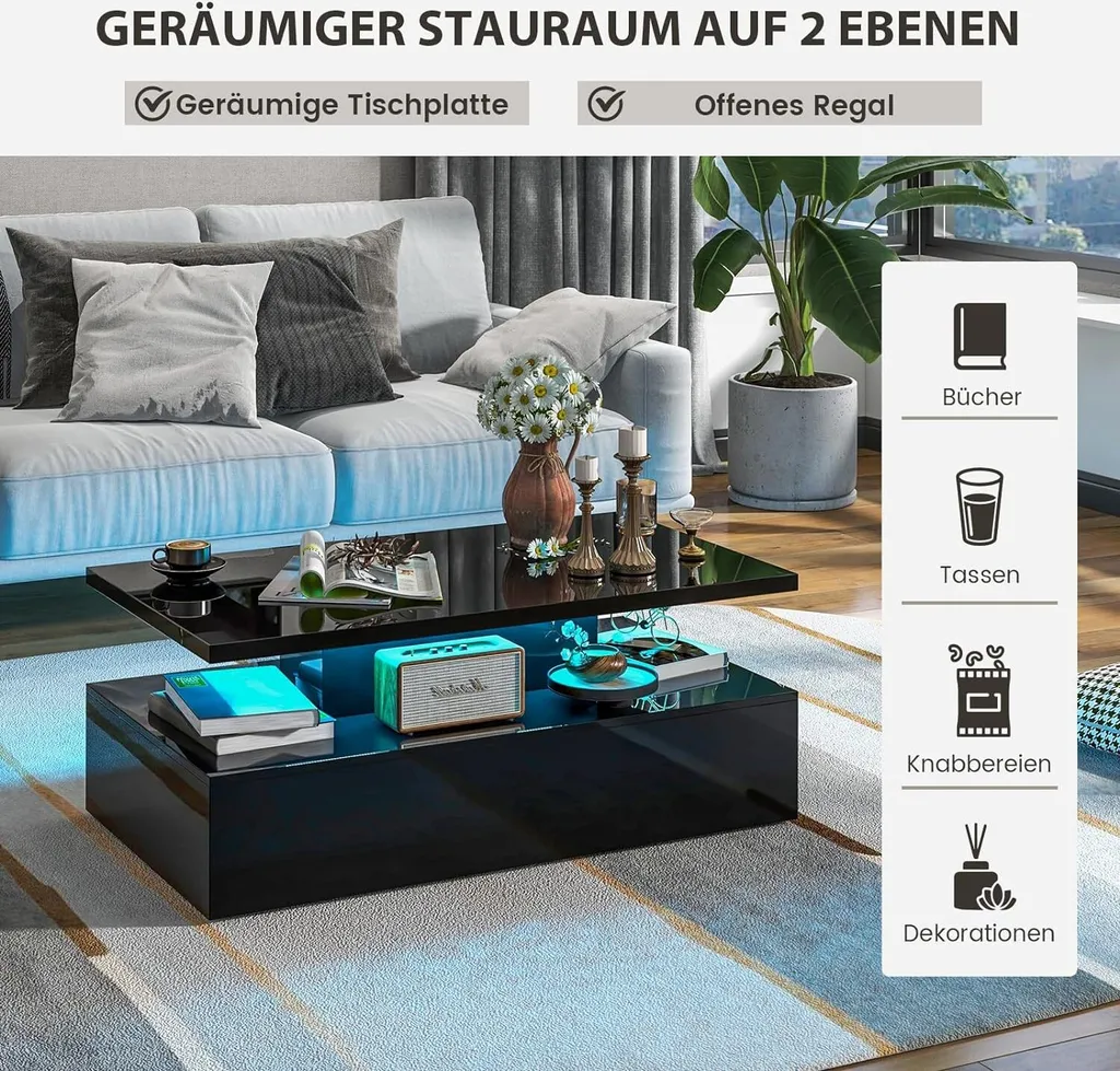 Table Basse Design pour Soirées Cinéma avec LED Multicolores Salon - 4