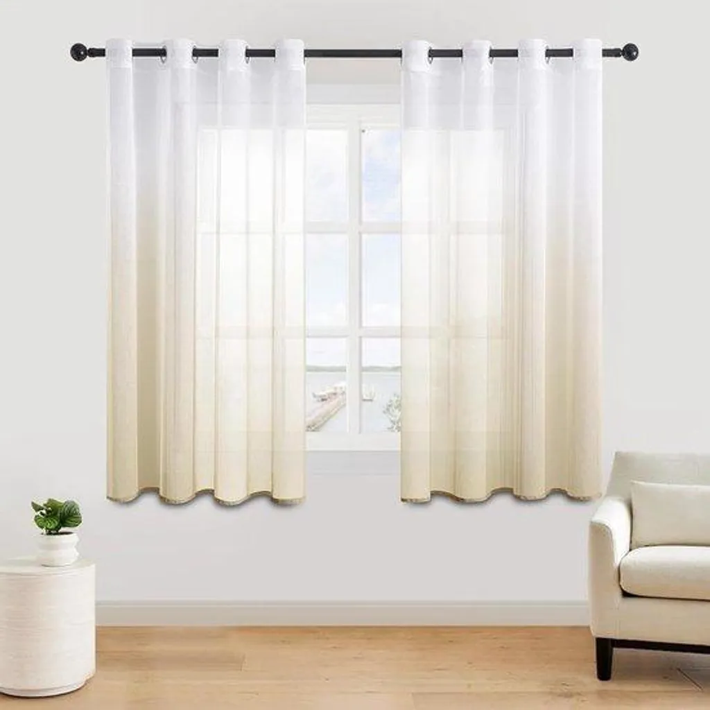 Rideaux beiges aspect lin 160x140 cm contre le vis-à-vis sans sombre