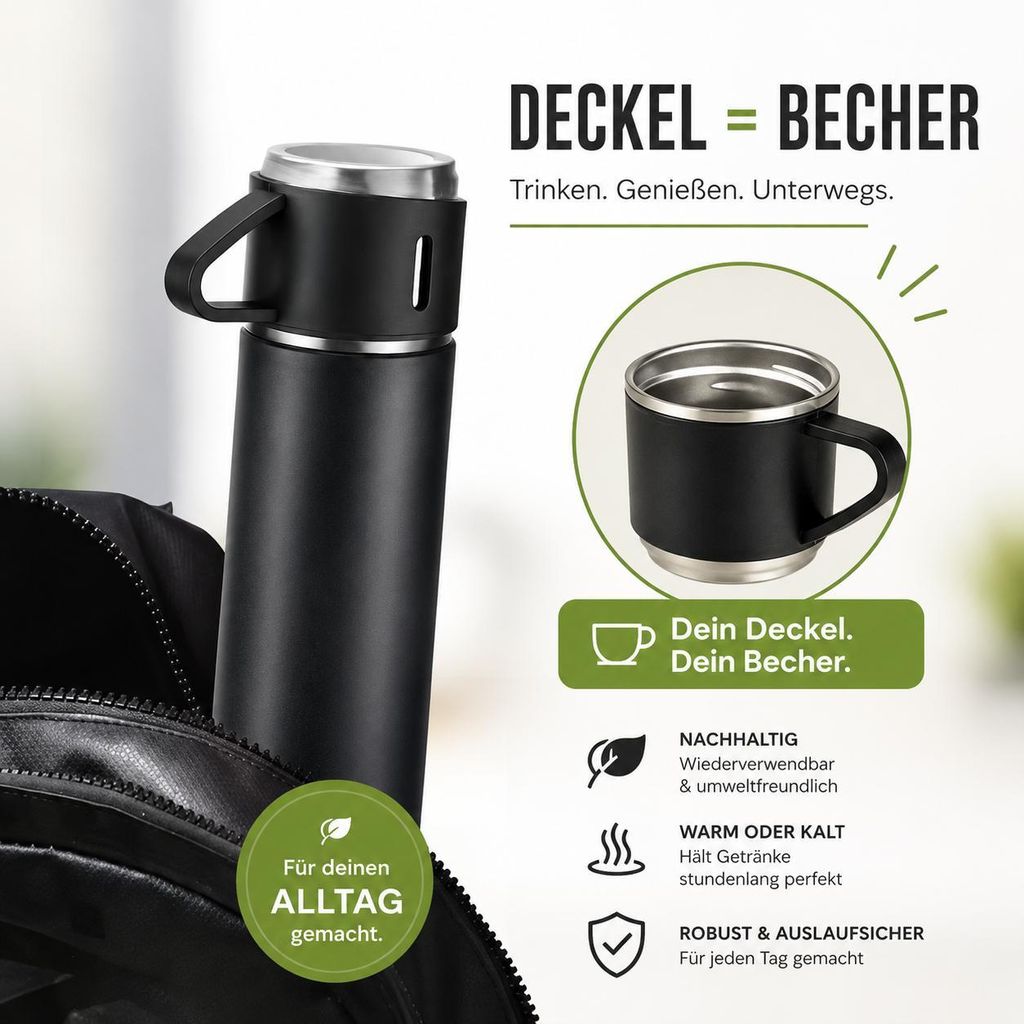Thermosflasche Set mit Becher Thermoskanne Thermosbecher