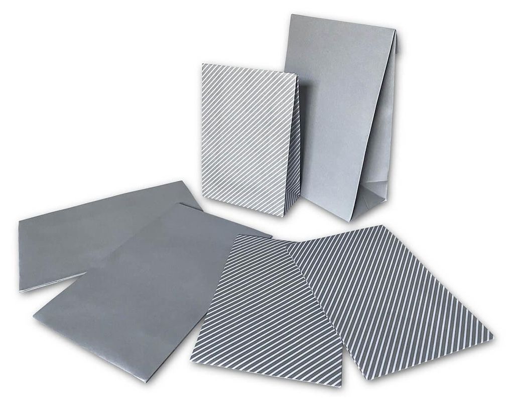 6x Papier Geschenktüten silber 12,5x19 cm & 10,5x15 cm in 2 Motiven - PODARI