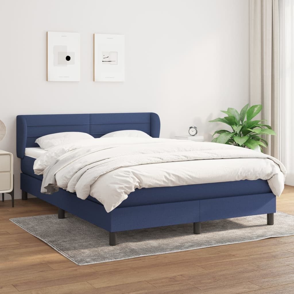 The Living Store Boxspringbett mit Matratze Blau 140x190 cm Stoff