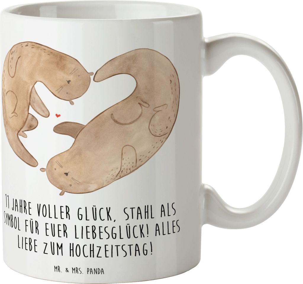 Mr. & Mrs. Panda Teetasse 11. Hochzeitstag Stahlhochzeit - Weiß - Geschenk, Bedruckte Tasse, Zusammenhalt, Heiraten, Keramiktasse, langjährige Be...