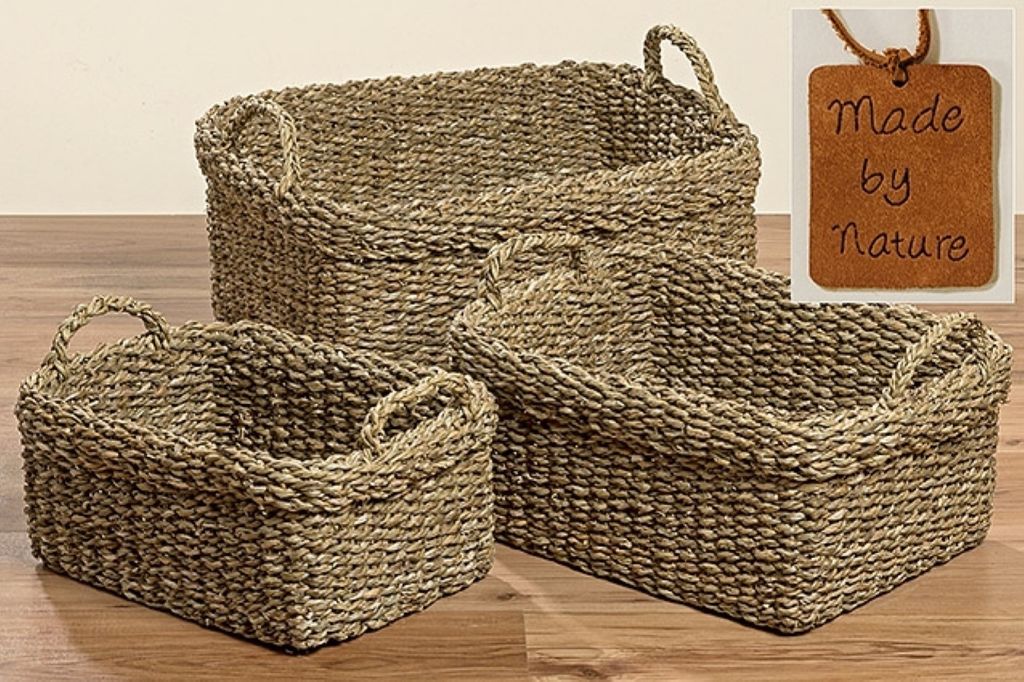 Dekokorb Sophy L.38/48/53 B.28/34/41 cm Seegras 3er Set Produktbild 