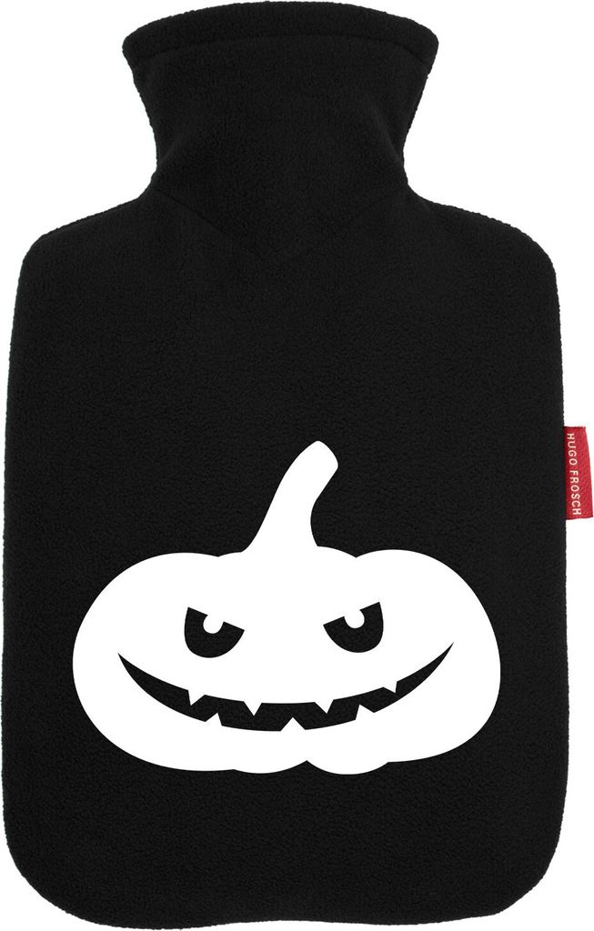Huuraa Wärmflasche Halloween Kürbis Pumpkin 1,8 Liter Black Classic Veloursbezug Bettflasche Geschenkidee