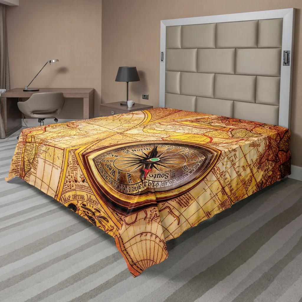 Lenzuolo Morbido ABAKUHAUS Stampa Mappa Antica 275x260 cm Giallo