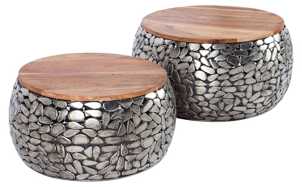 riess-ambiente Lot de 2 tables basses rondes STONE MOSAIC Image du produit 