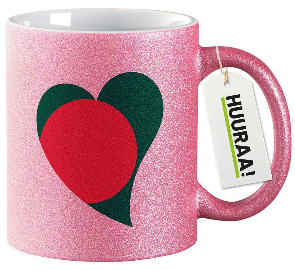 Huuraa Glitzertasse Bangladesch Flagge Herz 330ml Pink Keramik Kaffeebecher Geschenkidee