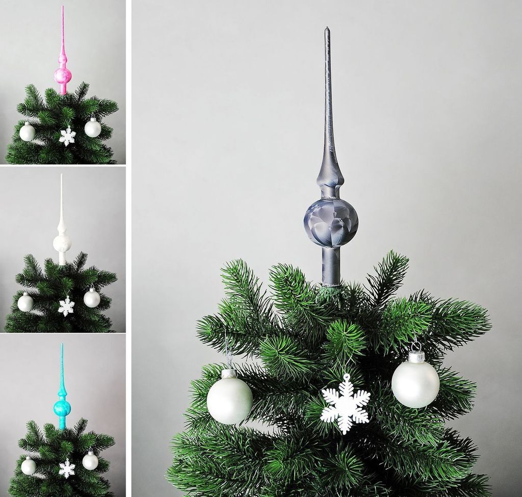 JACK Christbaumspitze Spitze Glas 28cm Eislack Glanz Matt Baumspitze Mundgeblasen Box, Farbe:Anthrazit Eislack