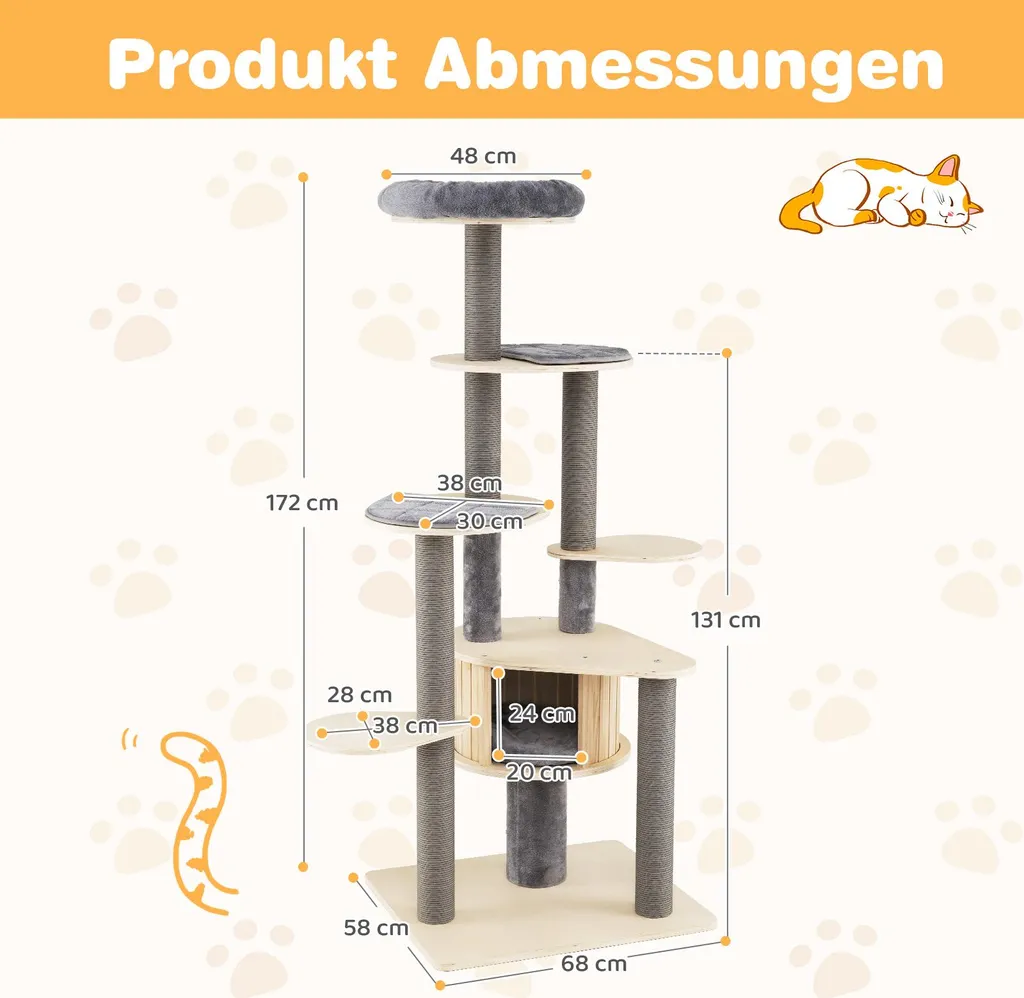 Arbre à chat robuste 172 cm doté de poteaux épais et base stable