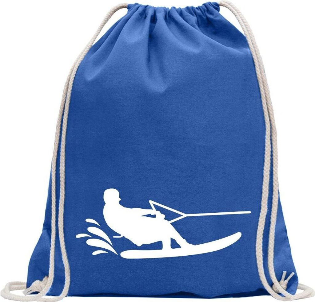 Kiwistar - Turnbeutel - royal - Wakeboarden Ski Sportler - Fun Rucksack Sport Beutel Gymsack Baumwolle mit Ziehgurt