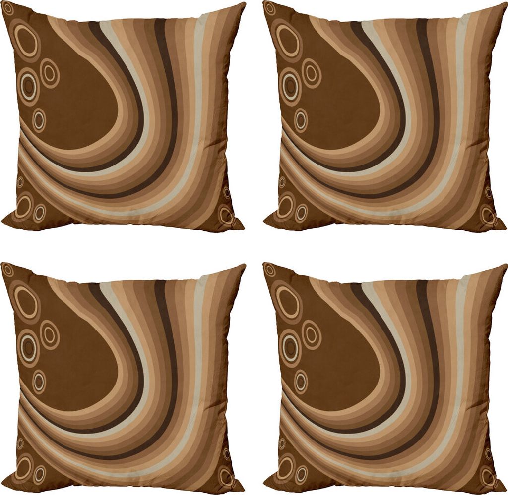 ABAKUHAUS Braun Kissenbezug Set (4 Stück), Abstrakte gewellte Linien Retro, Moderner Doppelseitiger Digitaldruck, 60 cm x 60 cm, Caramel Brown Pal...