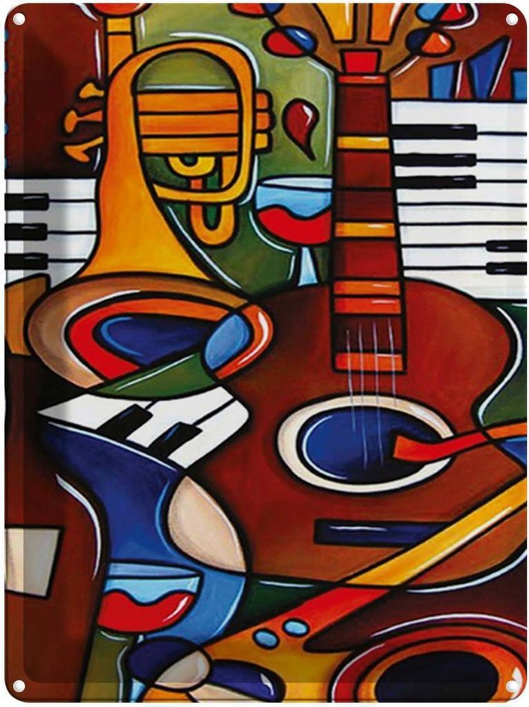 vianmo Blechschild 40x30 cm Musik Instrumente Gitarre Piano Bildmotiv