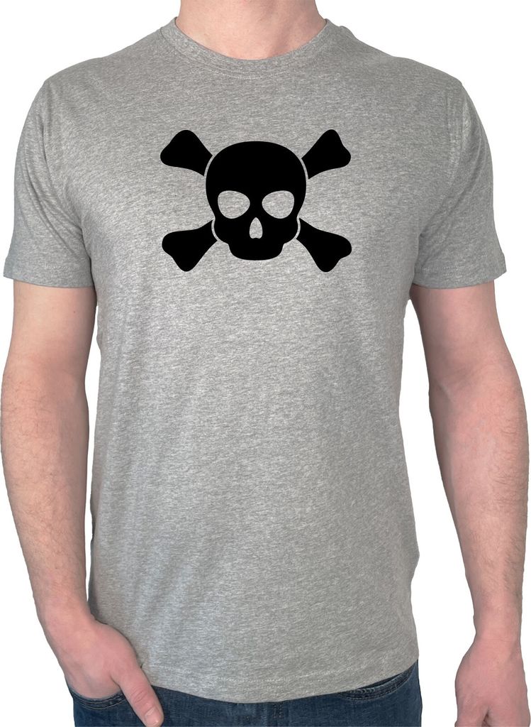 Huuraa Herren T-Shirt Pirat Totenschädel M Sport Grey Bio Baumwolle Fairtrade Herrenshirt Geschenkidee