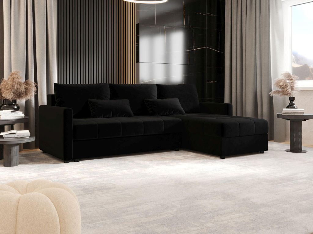 BEDANTE Ecksofa MOS L BIS Itaka 15 Schwarz Rechts mit Schlaffunktion L-Form Sofa mit Stauraum Bettkasten Wohnzimmersofa Couch Sofa Bettsofa Bettkas...