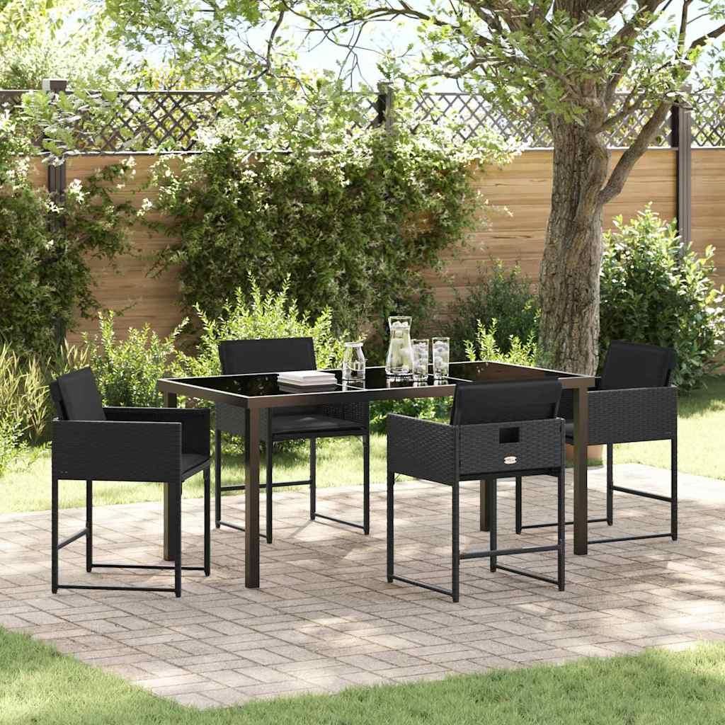 "Schlussverkauf" Garten Essgruppe 5 Stück - Loungegruppe UV-beständig - Schwarz Poly-Rattan C12082