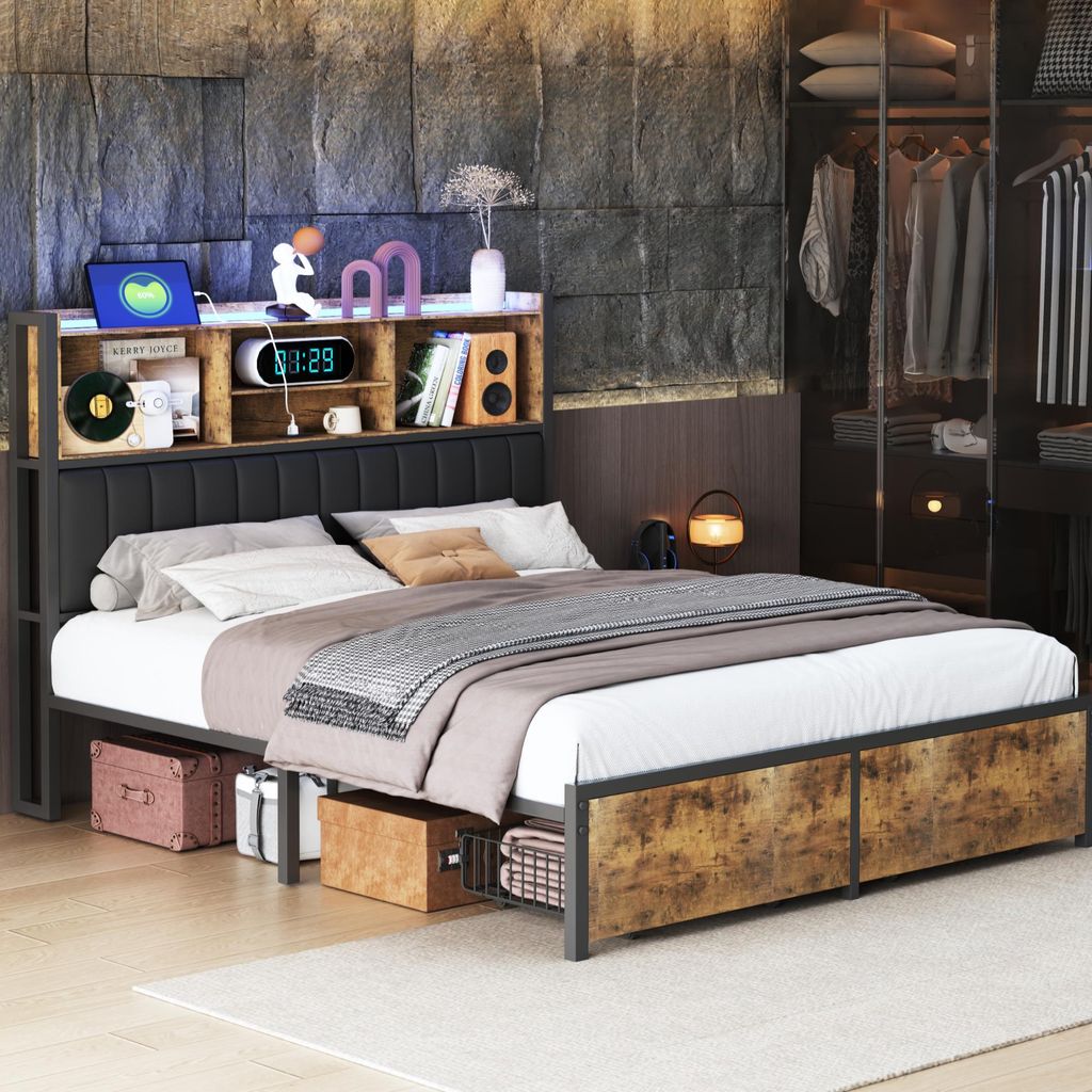 Fortuna Lai Metallbett 140x200cm mit LED, USB & Schubladen, Produktbild 