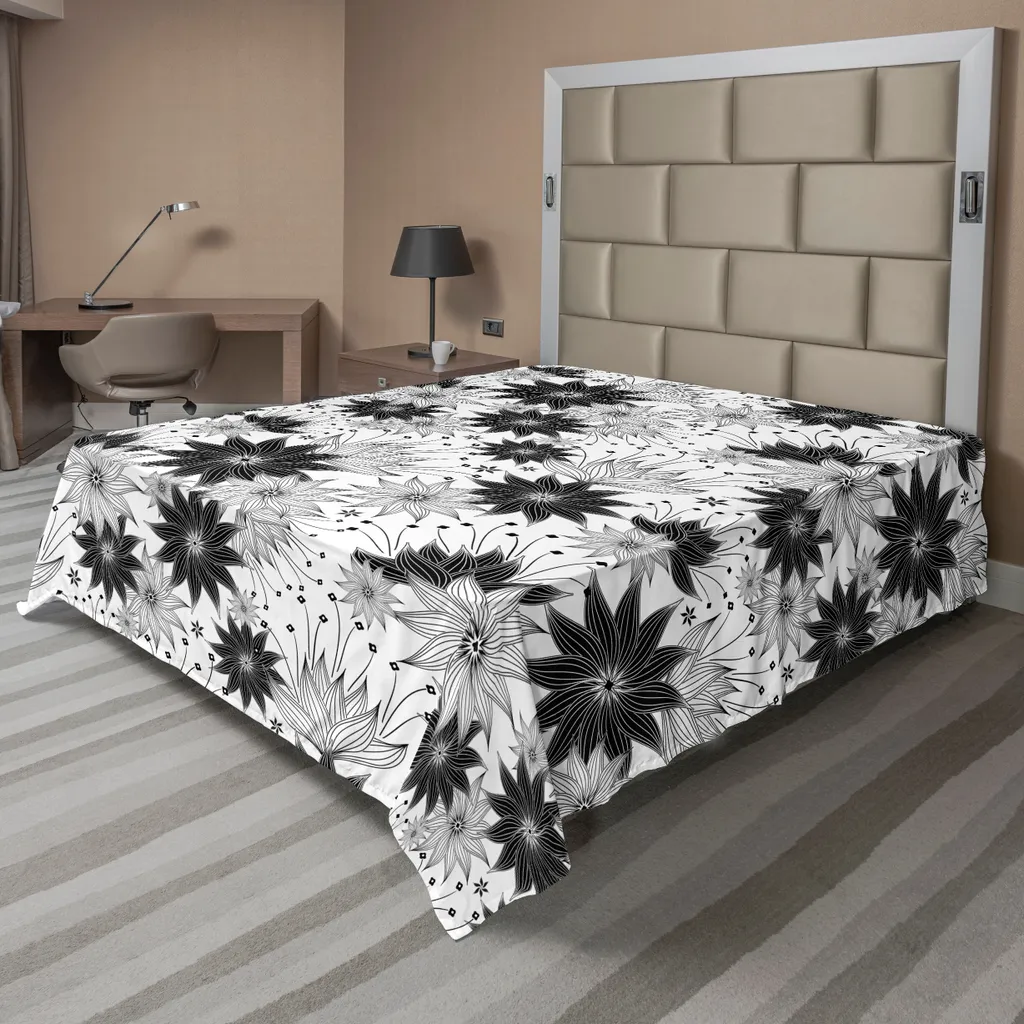 Grand drap plat décoratif style ancien pour lit double gris et noir