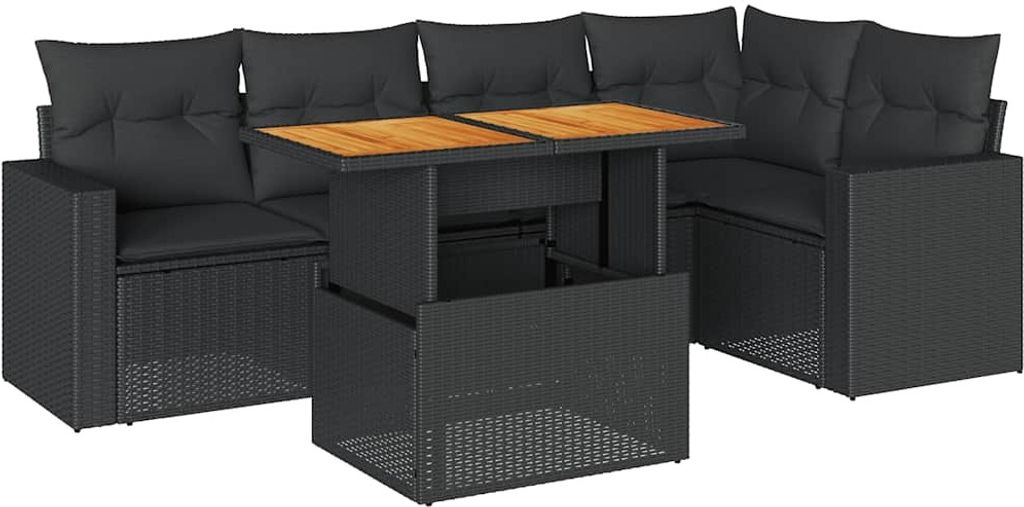 vidaXL 6-tlg. Garten-Sofagarnitur mit Kissen Schwarz Poly Rattan