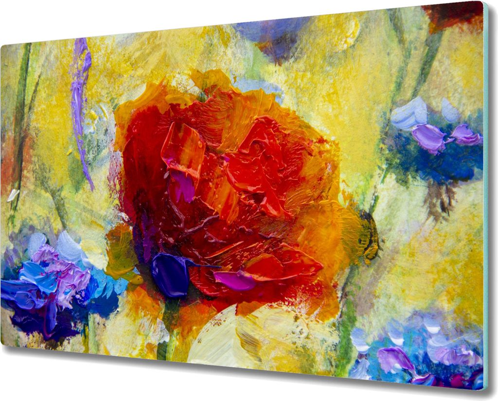 Coloray Herdabdeckplatte 80x52 cm Schneidebrett Kochplattenabdeckung Küchenbrett Hackbrett - gemalte Blume