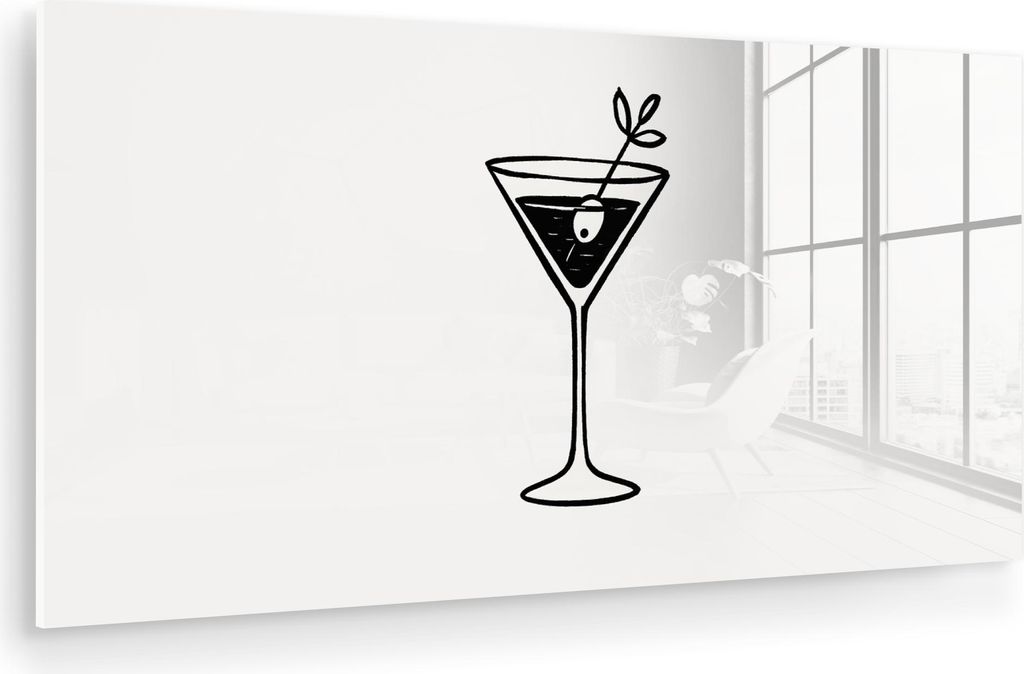 MuchoWow Glasbilder - Bilder auf Wandbild - Foto auf Glas Cocktail - Glas - Olive - Minimalistisch 40x20 cm Wanddekoration aus Glas - Acrylglasbild...