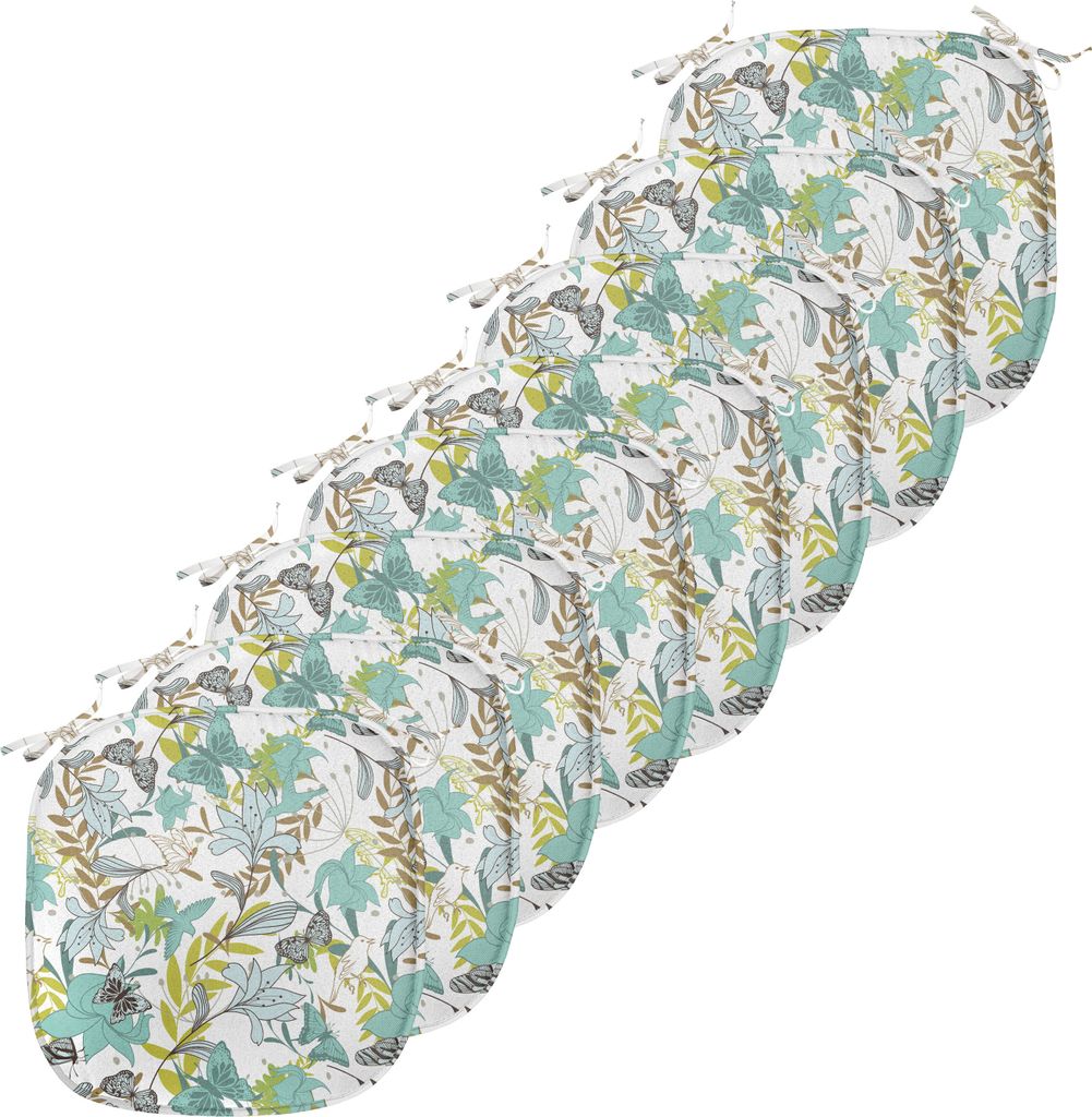 ABAKUHAUS Blumen Polster für Esszimmerstühle, Fliegende Vögel Schmetterlinge, Dekoratives wasserfestes Kissen mit Riemen für Küchensitze, 40 c...