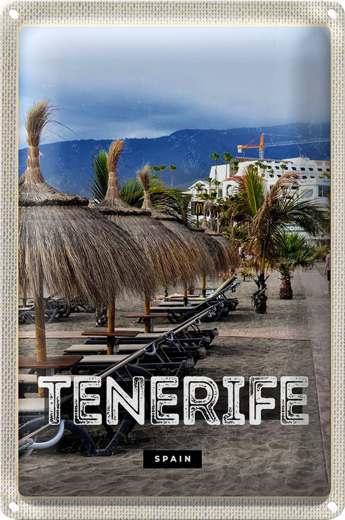 Blechschild Reise 20x30cm Tenerife Spain Urlaub Strand Palmen