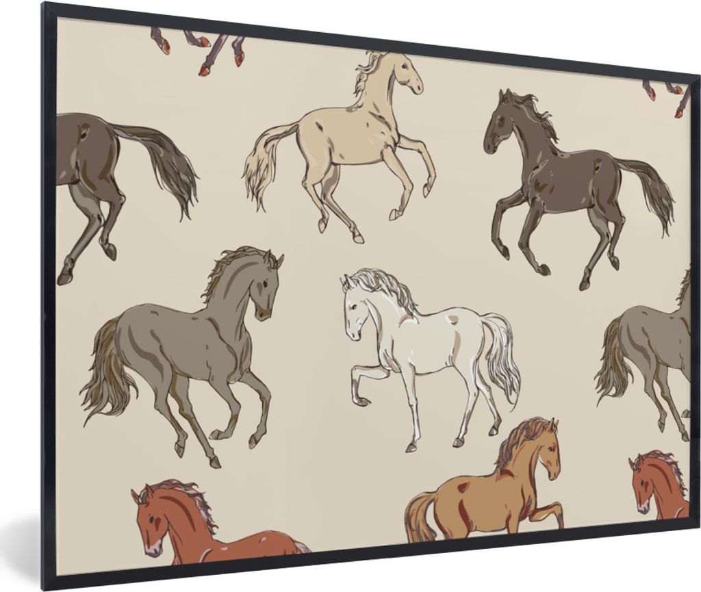 MuchoWow MuchoWow Gerahmtes Poster Pferde - Rosa - Grau - Mädchen - Kinder - Mädchen 90x60 cm - Poster mit zchwarzem Bilderrahmen - Fotorahme...