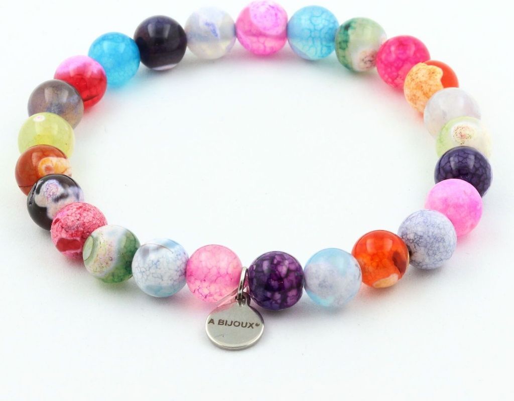 Mehrfarbiges fuchsiafarbenes Perlenarmband aus rissigem Achat, 8 mm
