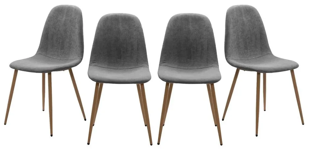 Chaises de salle à manger en velours côtelé gris et bois, Lot de 4 ANYA